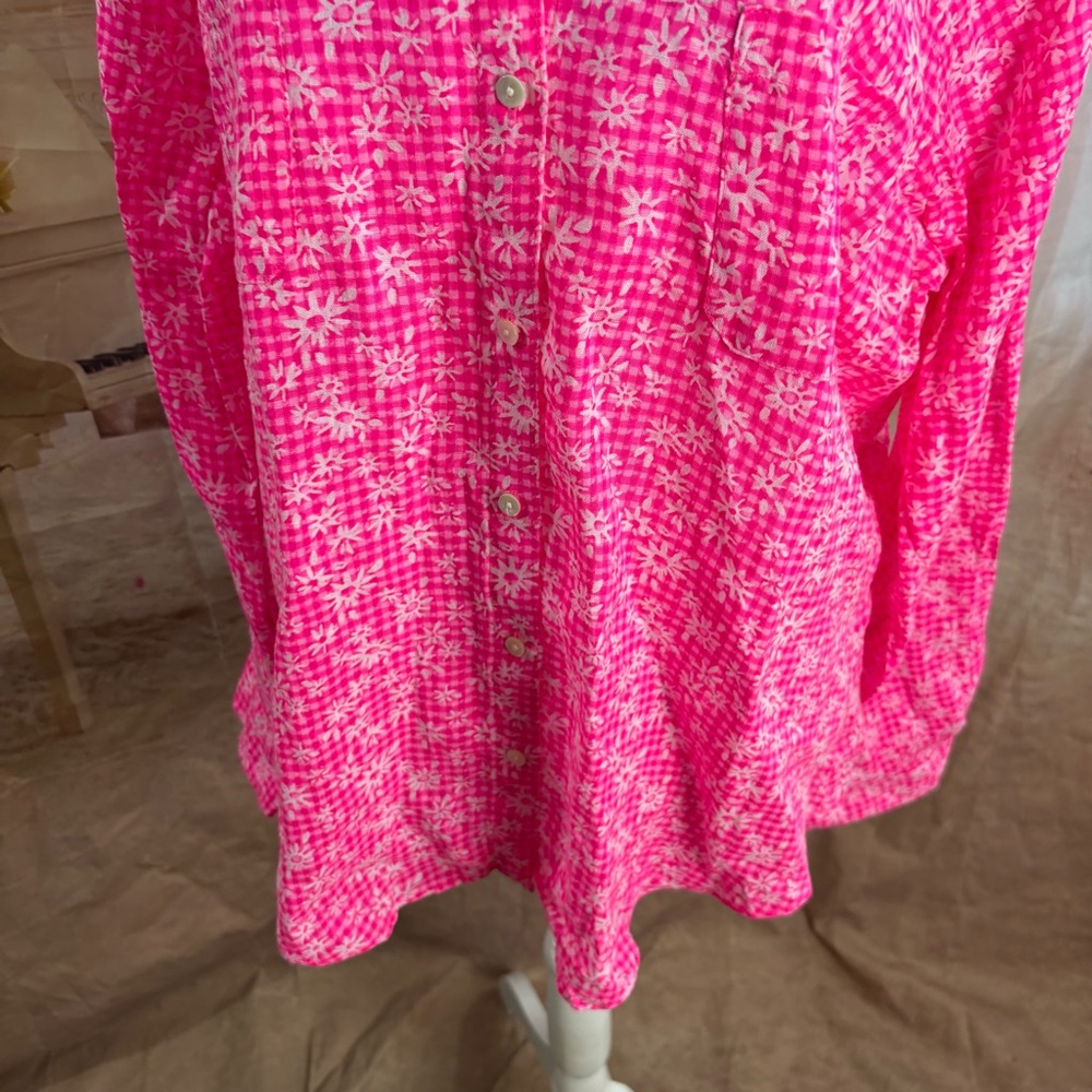 NEW Lilly Pulitzer Sea View Pink Aura linen Button Down - Picture 8 of 12